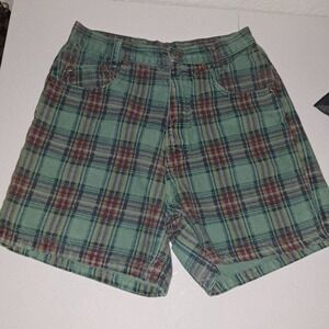 Vintage Michael G Sign of the Times Plaid Shorts Womens 7 Green High Waist USA